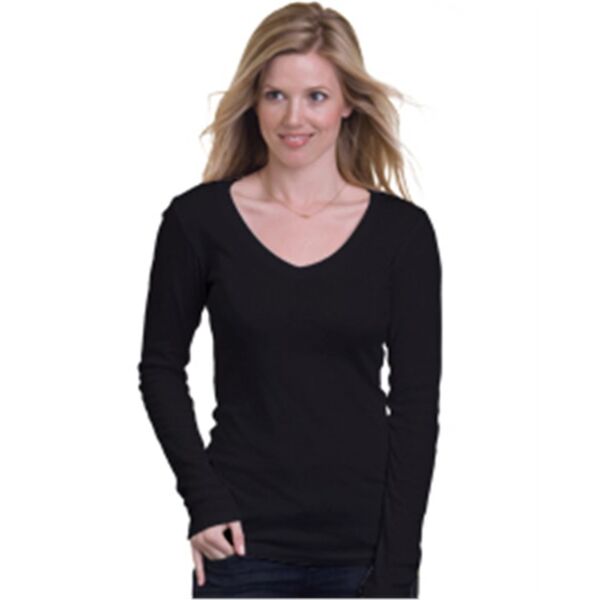 Bayside Women's USA-Made Long Sleeve Cotton Deep V-Neck 3415 Women's USA-Made Long Sleeve Cotton Deep V-Neck Thumbnail