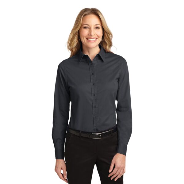Ladies Button Up Long Sleeve Easy Care Collar Shirt Thumbnail