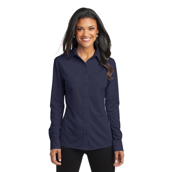 Ladies Dimension Micro Poly Knit Button Up Dress Shirt Thumbnail