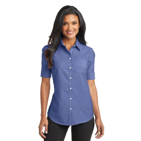 Ladies Short Sleeve SuperPro Oxford Blend Button Up Shirt Thumbnail