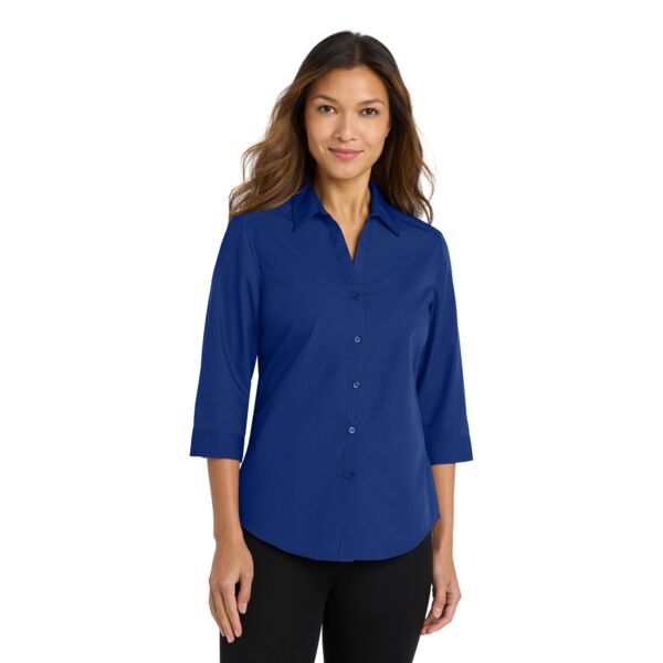 Ladies 3/4 Sleeve Carefree Poplin Blend Button Up Shirt Thumbnail